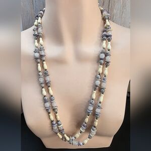 Artisan Bone Jasper Quartz Beaded Necklace 26” Boho Natural Stone